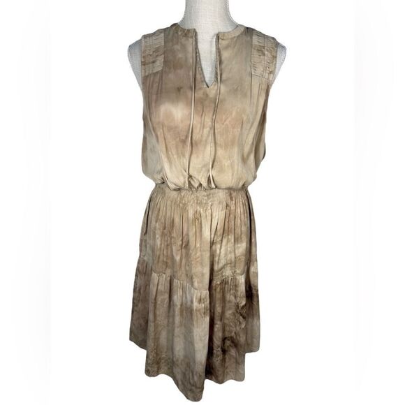Madison Grey Beige Tan Stone Wash Sleeveless Silky Tiered Knee Length Dress - Picture 4 of 10